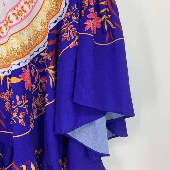 Umgee Top Blue V Neck Bell Sleeve Boho Medallion Printed - Picture 6 of 11